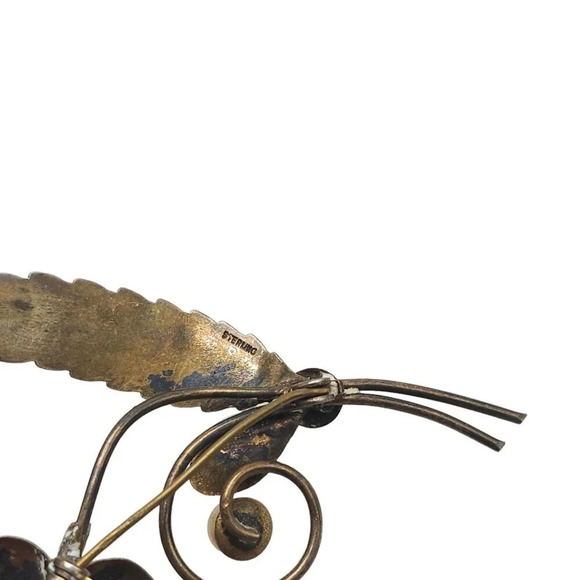 Sterling Silver Gold Vermeil Pearl Large Leaf Brooch Pin Gold Tone Vintage - Picture 4 of 5